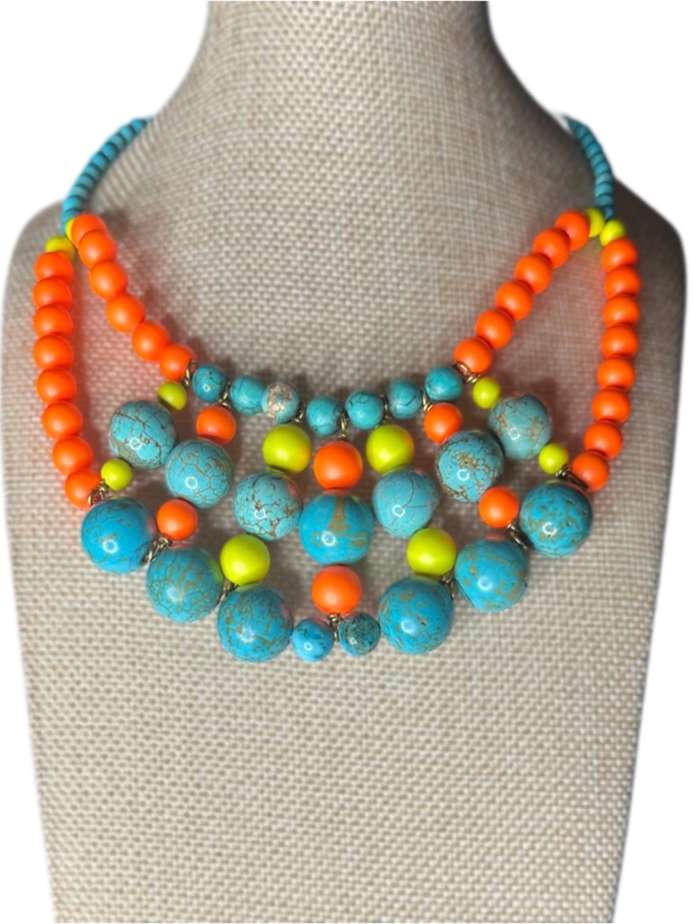 Multistrand Turquoise & Neon Beaded Statement Necklace